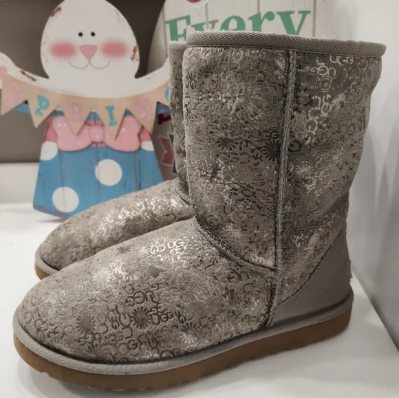 Rare Vintage Y2K UGG Australia Mid Calf Signature Monogram Suede Boots, 9 - Picture 3 of 16